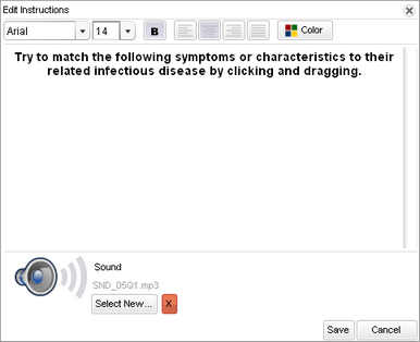 Edit Instructions window