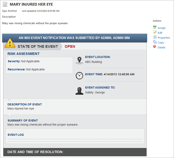 Notification and Update template example