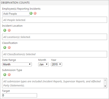 Observation Counts report parameters