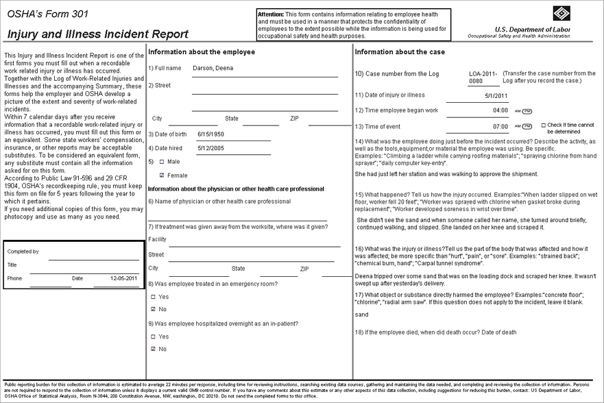 OSHA 301 Form