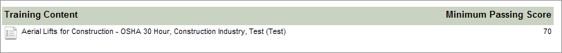 Training Content section of the Training Details Report