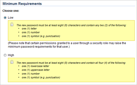 Password requirements