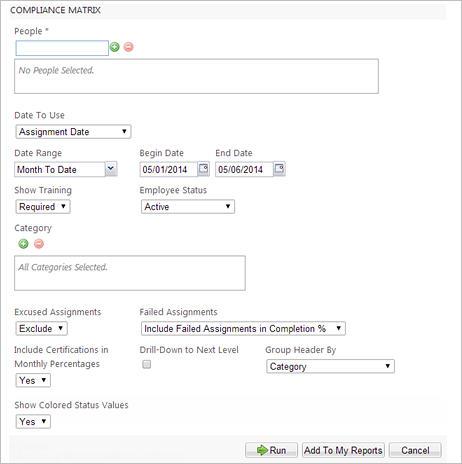 Compliance Matrix parameters
