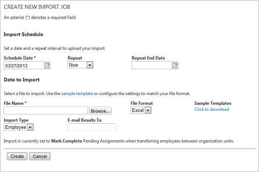Creating a new import job