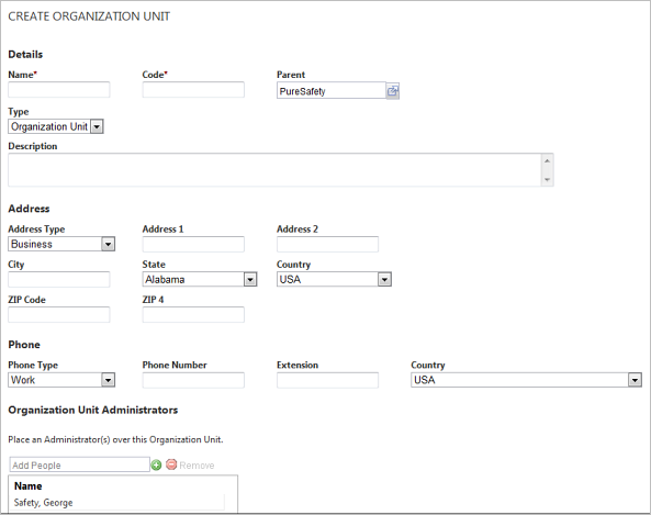 Creating an organization unit