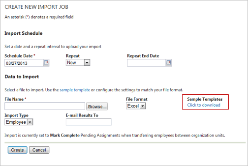 Downloading import file templates