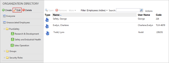 Editing an organization unit