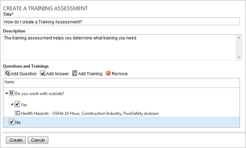 Create a training assignment screen