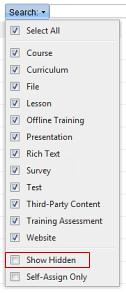 Training Library Show Hidden check box