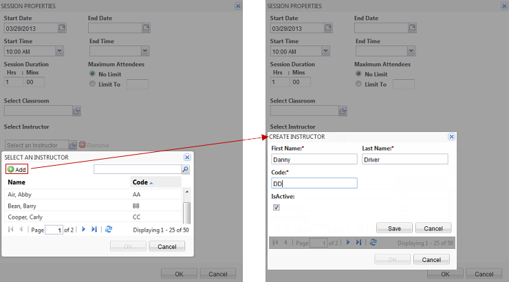 Adding an instructor while managing a session
