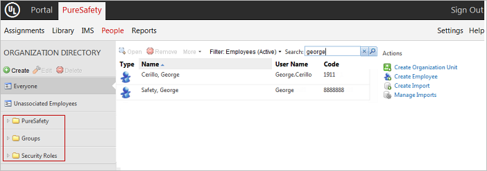 Organization Directory screen