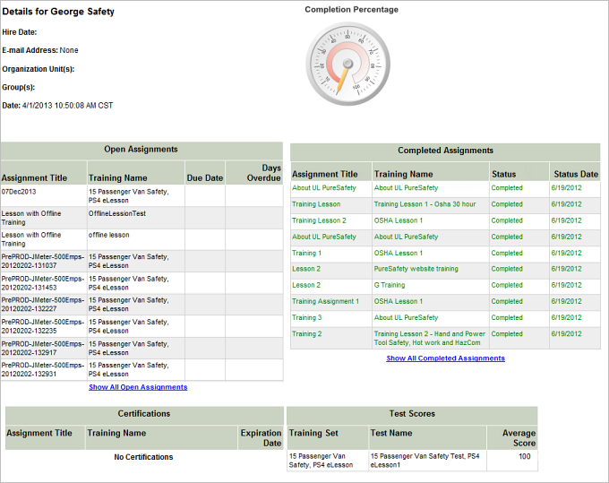 Active Assignments screen