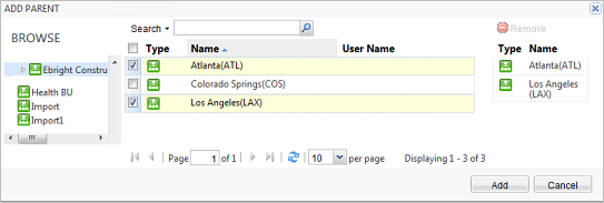 Browse and select organization unit