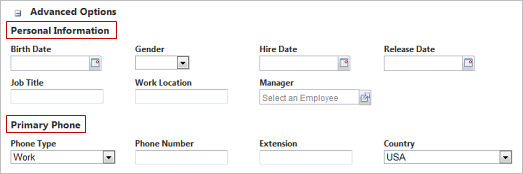 Advanced Options section