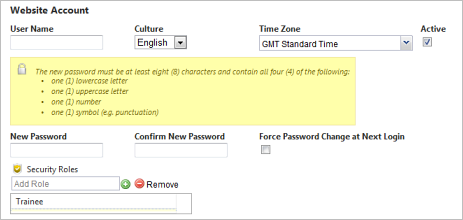 Website account section