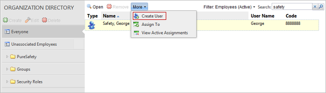 Create User menu