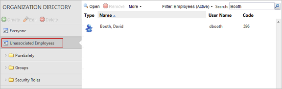 Filtering for unassociated employees