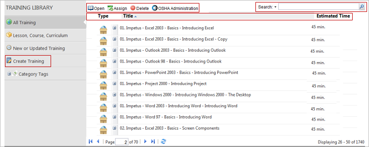 Create Training option