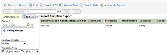 Import Template Export Report