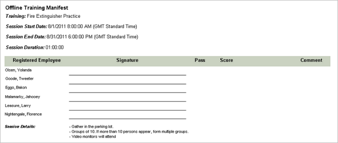Offline Training Manifest Report
