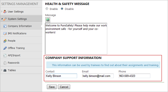 Company support information