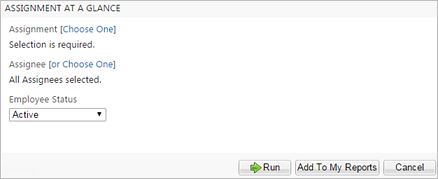 Assignment at a Glance report parameters
