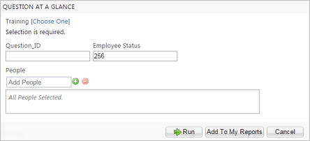 Question at a Glance report parameters