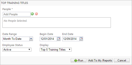 Top Training Titles report parameters