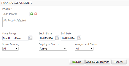 Training Assignments report parameters