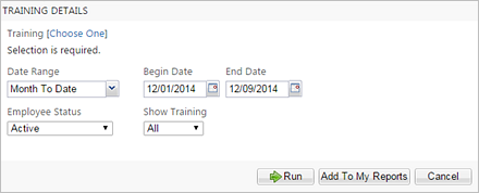 Training Details report parameters